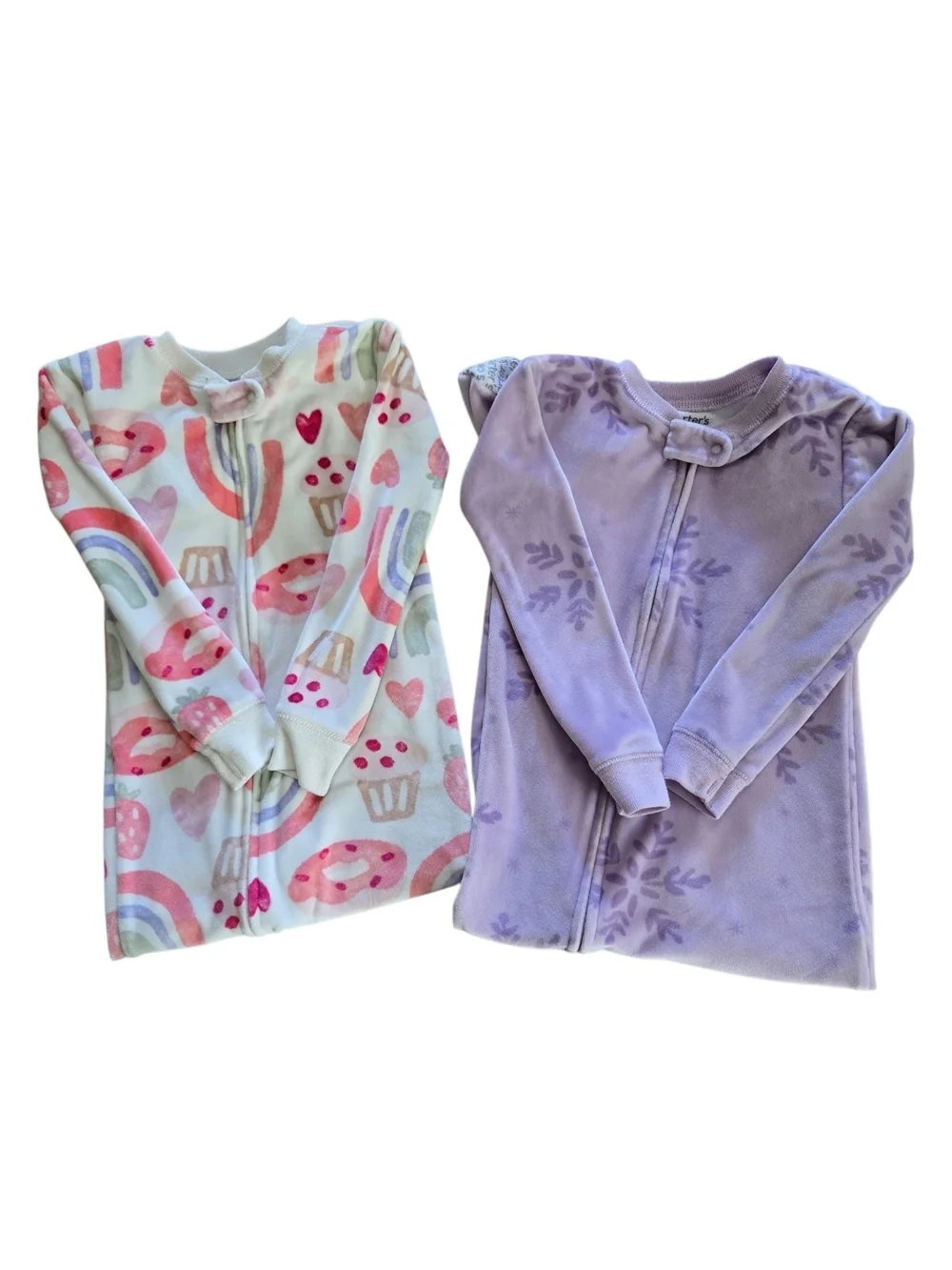 Carter's Girls Fleece Zip Sleep Footie Pajamas - Lavender and Pink/White Print